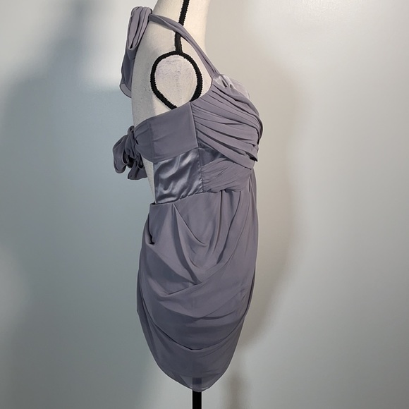 Walter Baker Grey Ruched Tie Back Sleeveless Halter Mini Dress M - Picture 15 of 16
